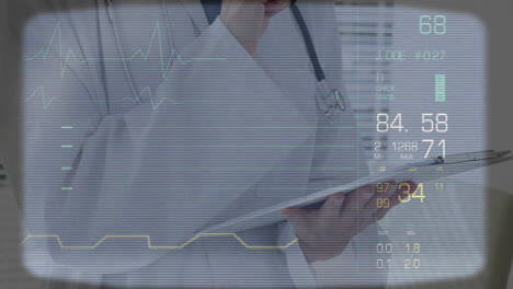 medical data and vital signs animation over doctor using digital tablet