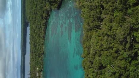 vertical flyover above bay of jinek off lifou island