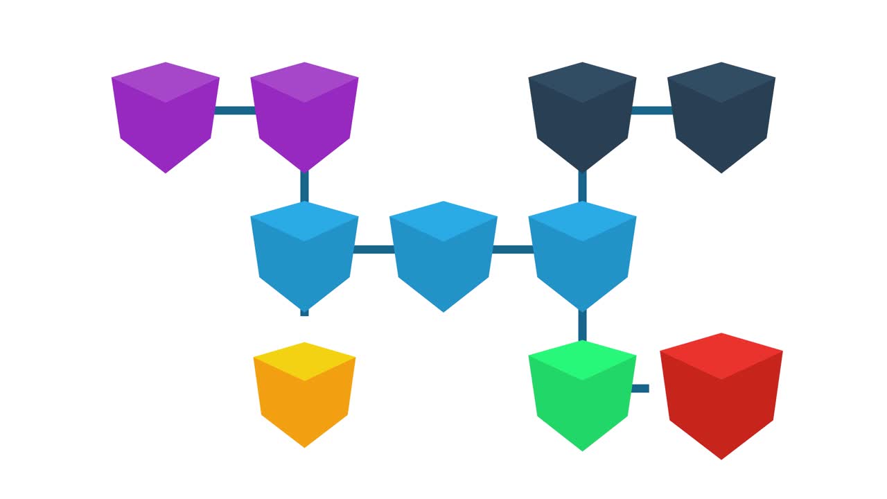 diagrama de red de cubo 3d colorido