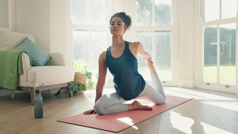 Home,-meditation-and-woman-with-fitness
