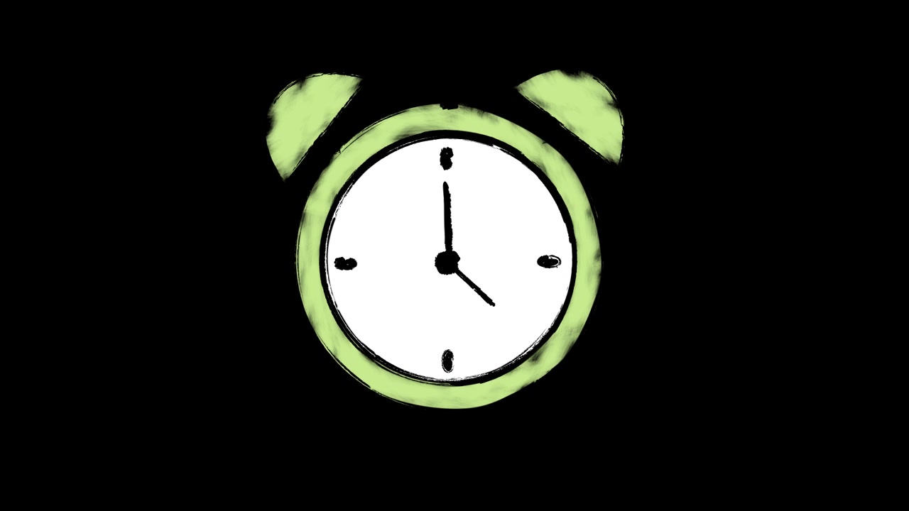 Hand-Drawn Animated Alarm Clock Ringing on Black Background
