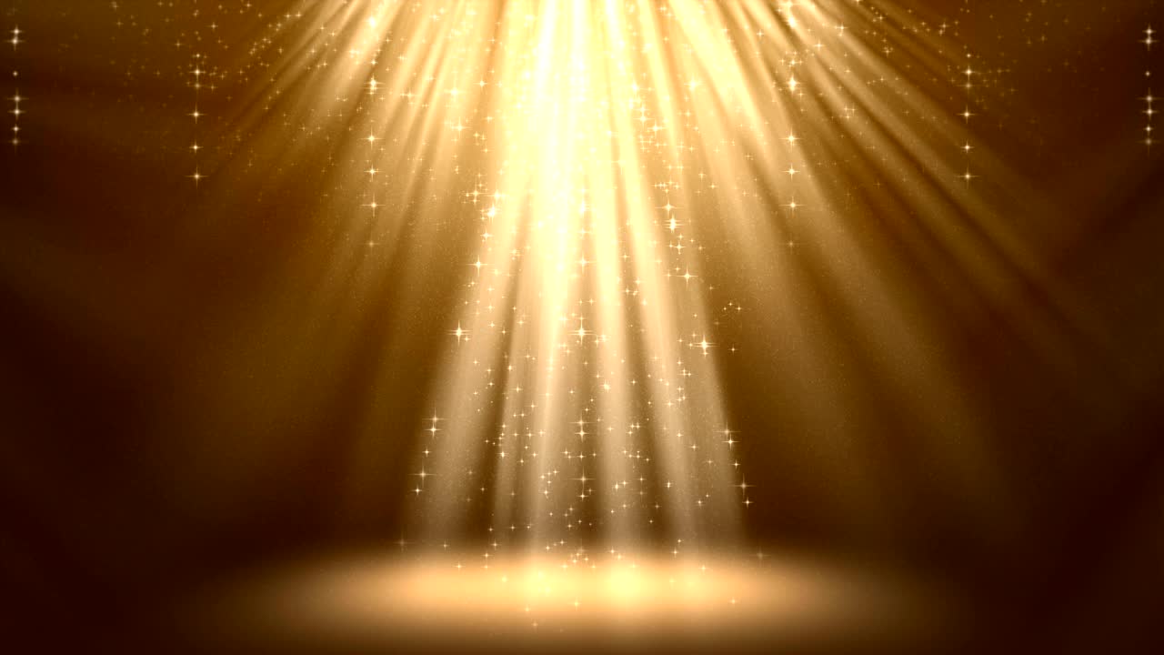 Gold Magic Light Rays with Particles Animation Background.