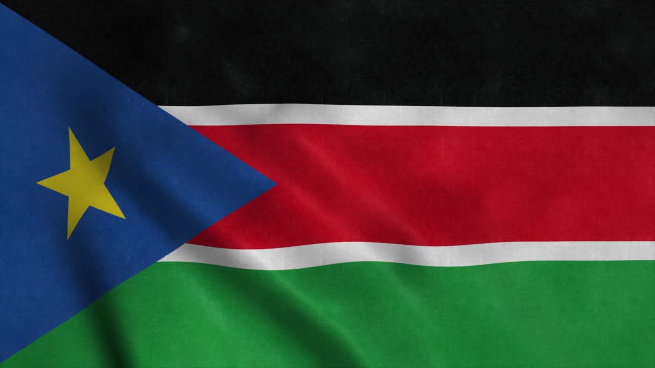 South Sudan flag waving in the wind. Seamless loop with highly detailed fabric texture
