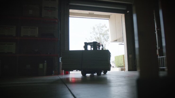 Forklift moving products inside a warehouse