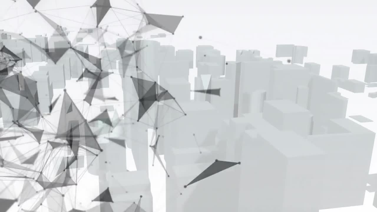 Animation of network of connections over 3d cityscape