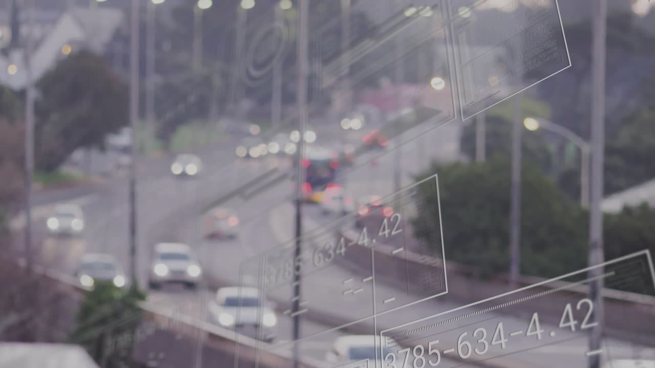 거리에서 자동차를 통해 데이터 처리의 애니메이션