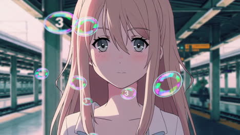 anime girl at a train station