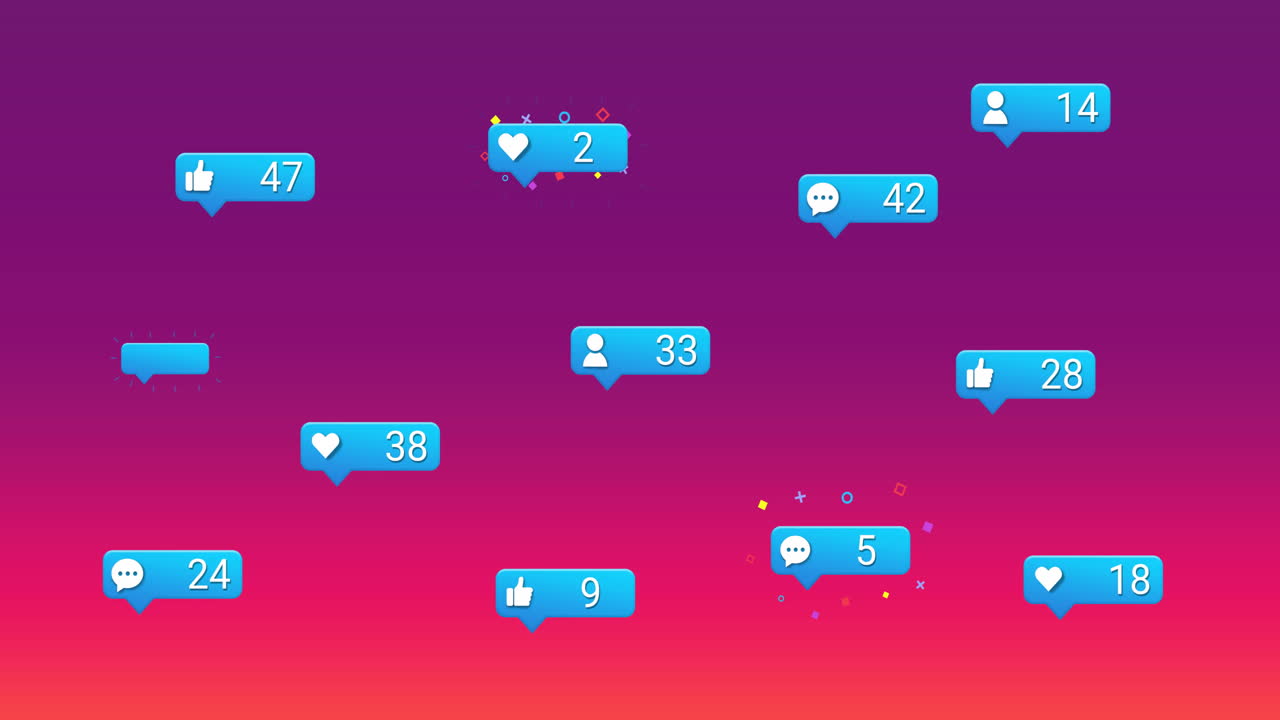 보라색 배경 위의 미디어 아이콘의 애니메이션