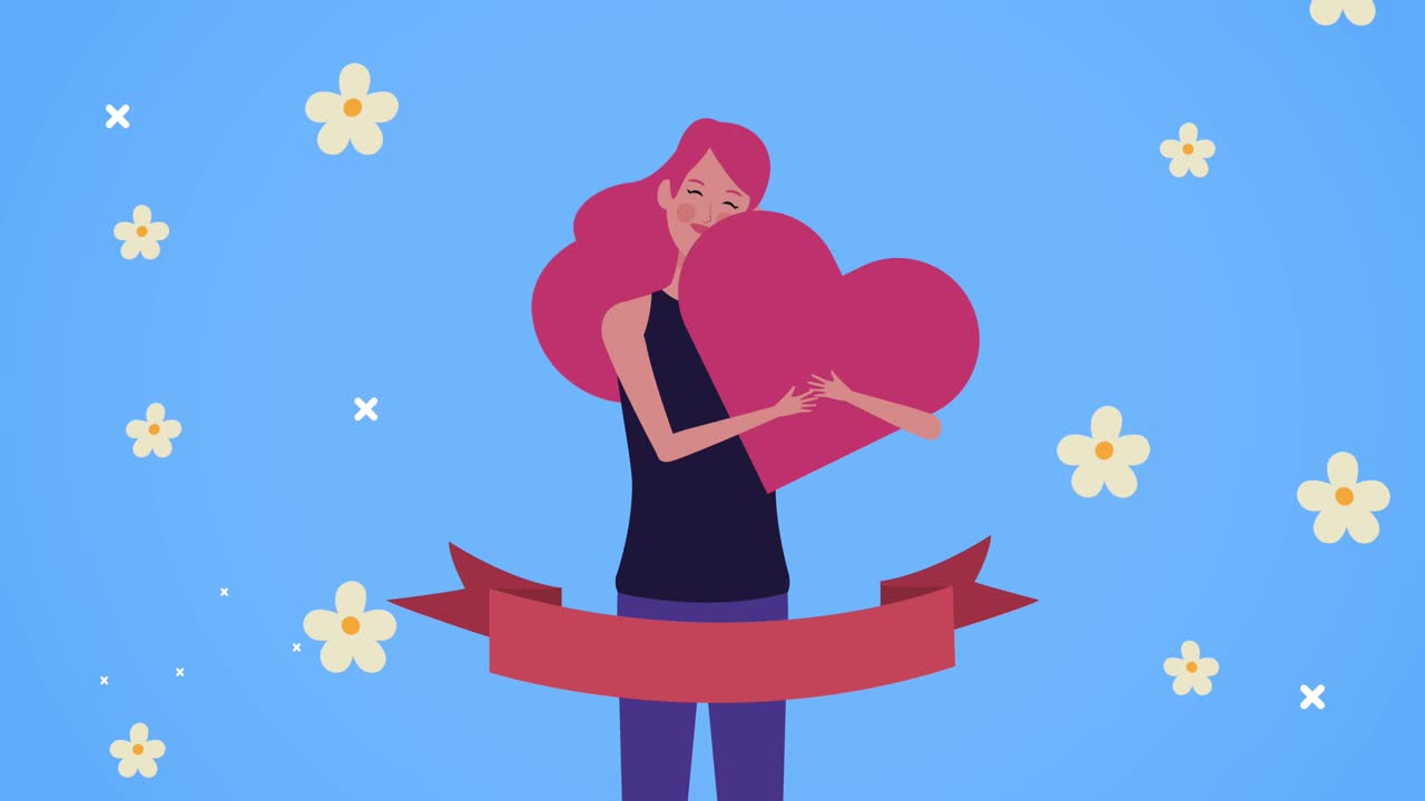 행복한 여성의 날 카드 여자 리프팅 심장과 꽃 패턴