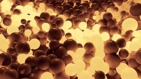 4k 3d seamless loop animation of beautiful small and large spheres or balls cover plane as abstract simple geometric background. some spheres glow. in one color tone like sepia