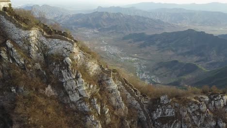 Aerial-retreats-revealing-ruin-of-Great-Wall-watch-tower-in-China