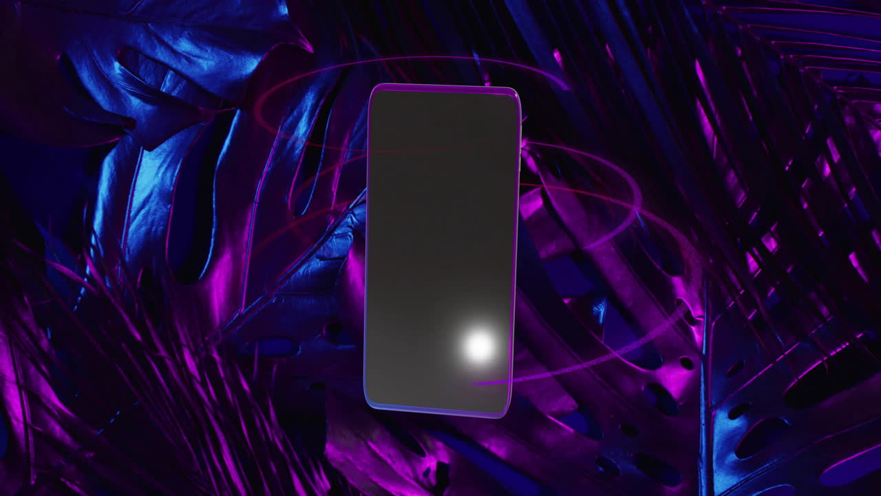 잎 배경 위에 빈 화면으로 스마트폰의 애니메이션