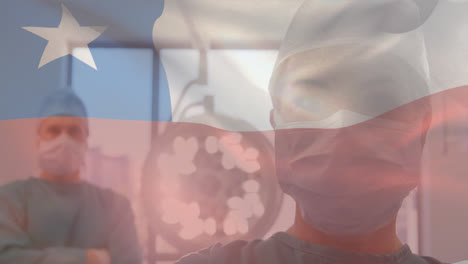 animación de agitar la bandera de chile contra el retrato de diversos cirujanos masculinos y femeninos en el hospital