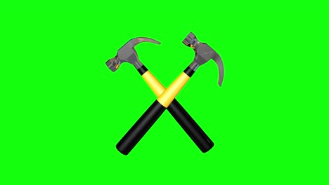 8 animations 3d hammers criss crossed tool symbol labor worker green screen chroma key