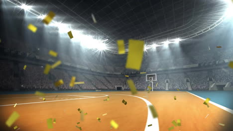 animation of confetti falling over basketball court