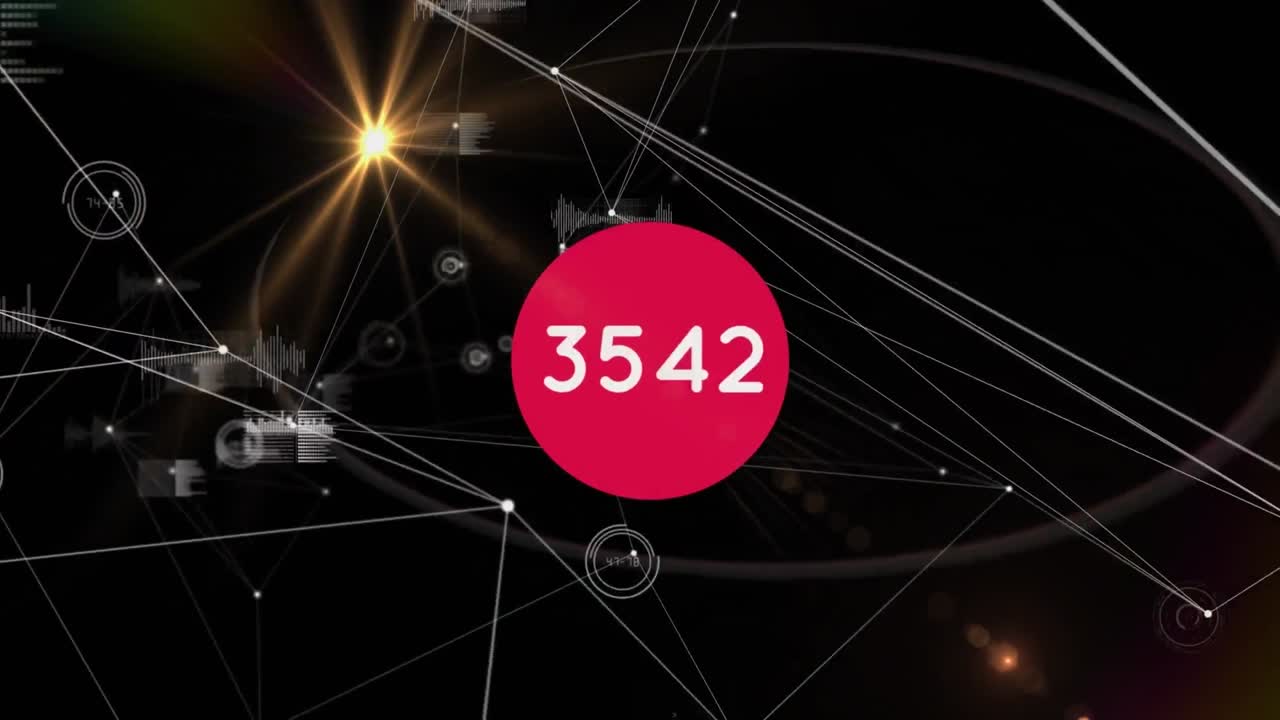 빨간 원에 있는 숫자를 가진 연결 네트워크의 애니메이션