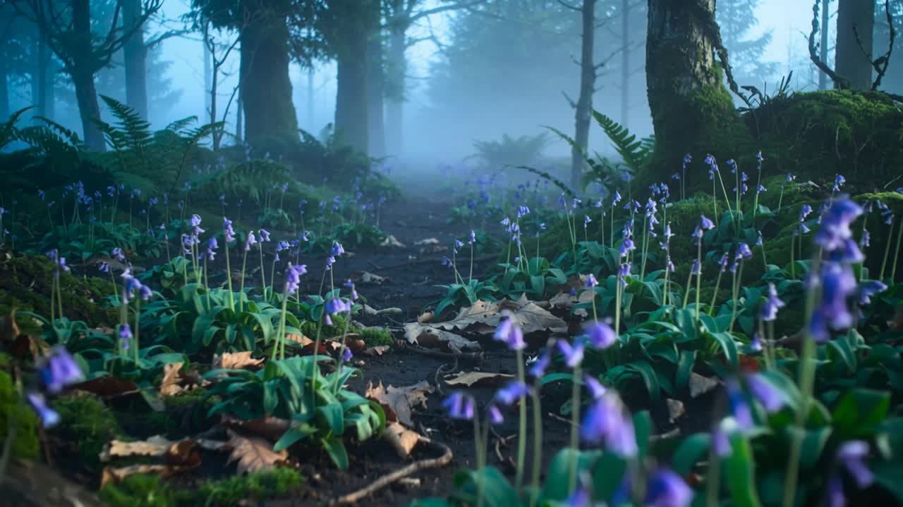 La telecamera avanza, fiori di campo ondeggianti, la messa a fuoco si sposta guidando i creatori in un sentiero naturale nebbioso