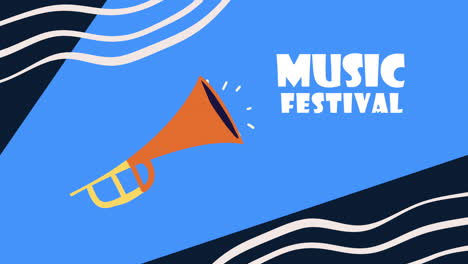 music festival lettering with trumpet animation