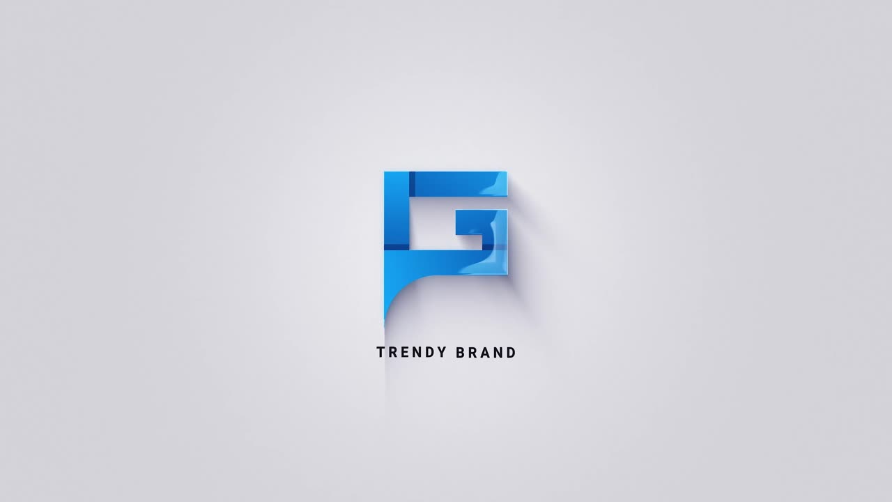 Animação de Revelação de Logotipo Abstrato Azul Moderno em Fundo Branco.