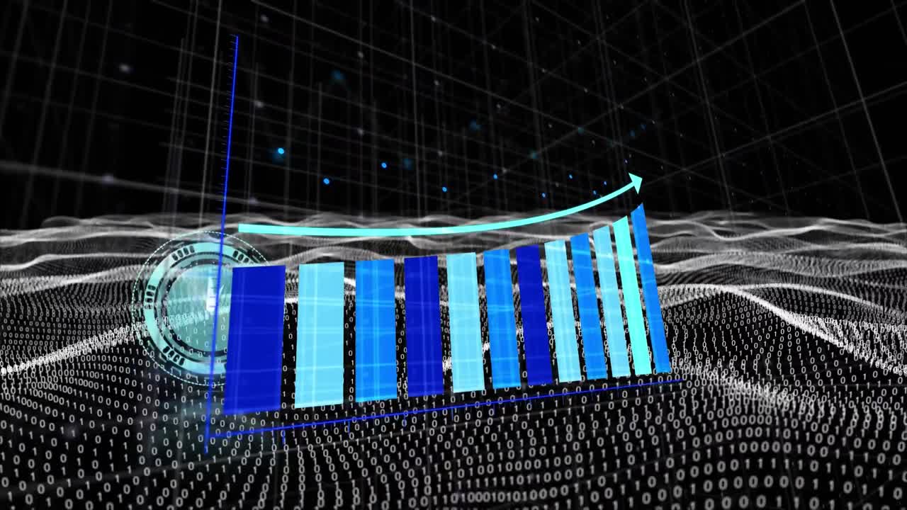 파동으로 디지털 공간에서 그래프와 시계의 애니메이션