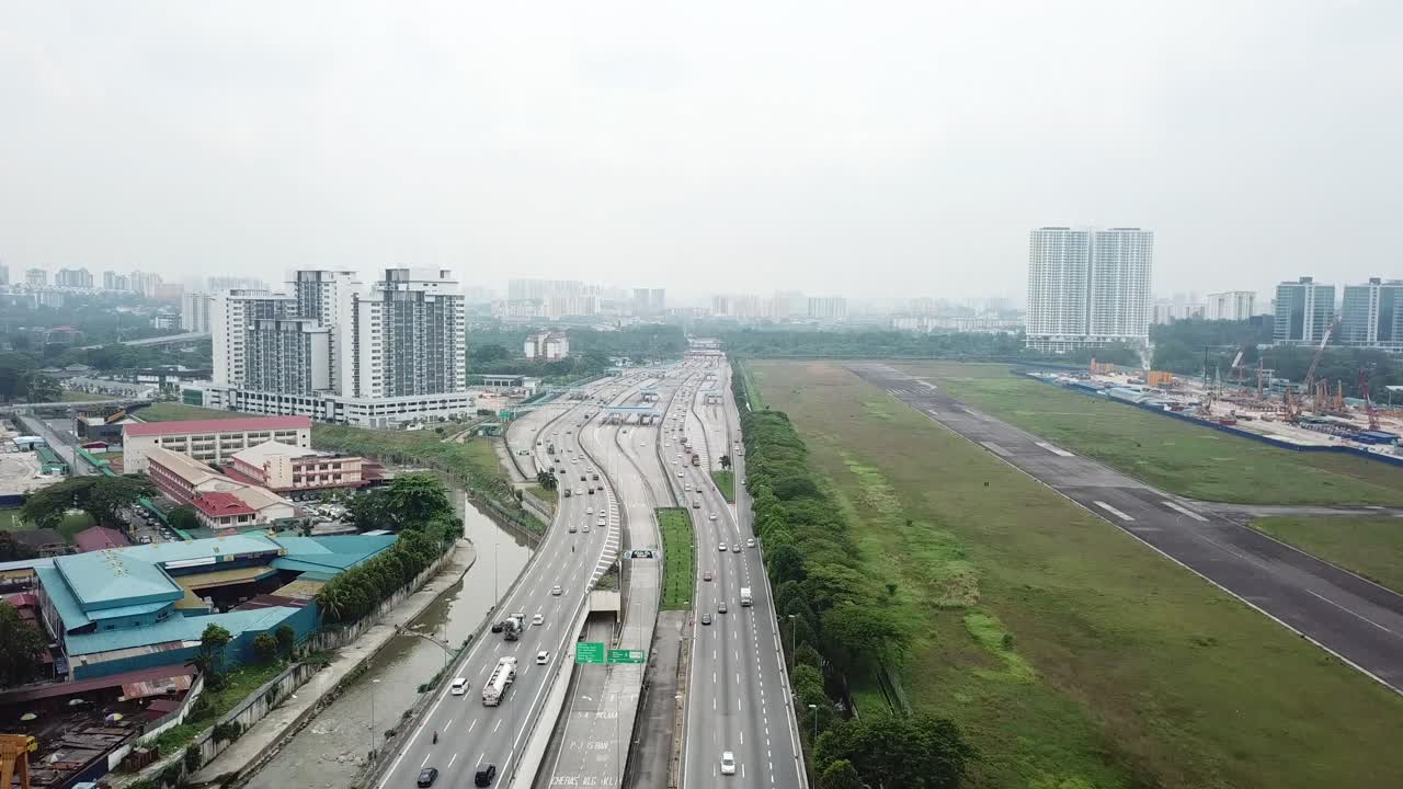 Cars Driving on Busy Highway in Kuala Lumpur, Malaysia, Aerial 4K P2