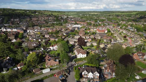 River-Thames-at-Bourne-End-town,-UK-Buckinghamshire-Aerial-pull-back-reveal-footage