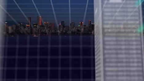 animation of data processing over cityscape