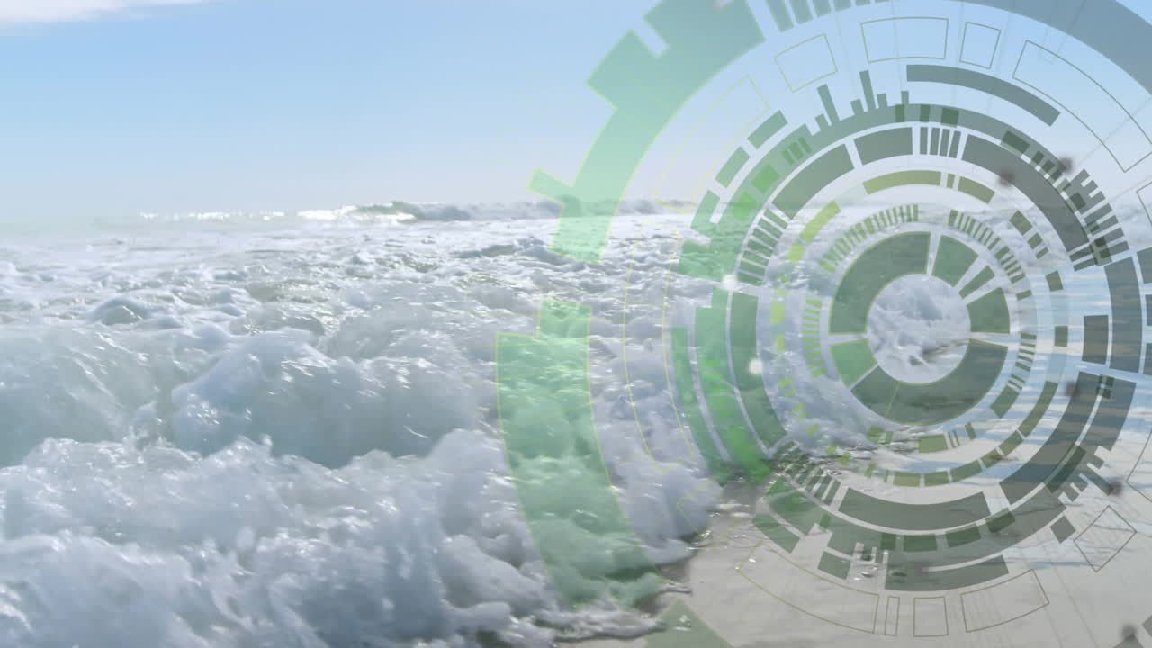 해상 풍경 위의 범위 스캔과 데이터 처리의 애니메이션