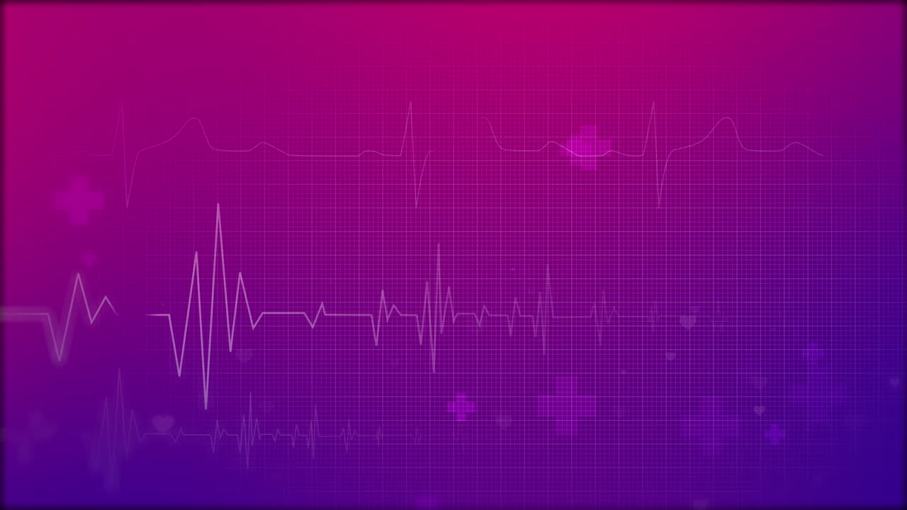 Heartrate sign with glows, violet medical background. Loop motion graphic.