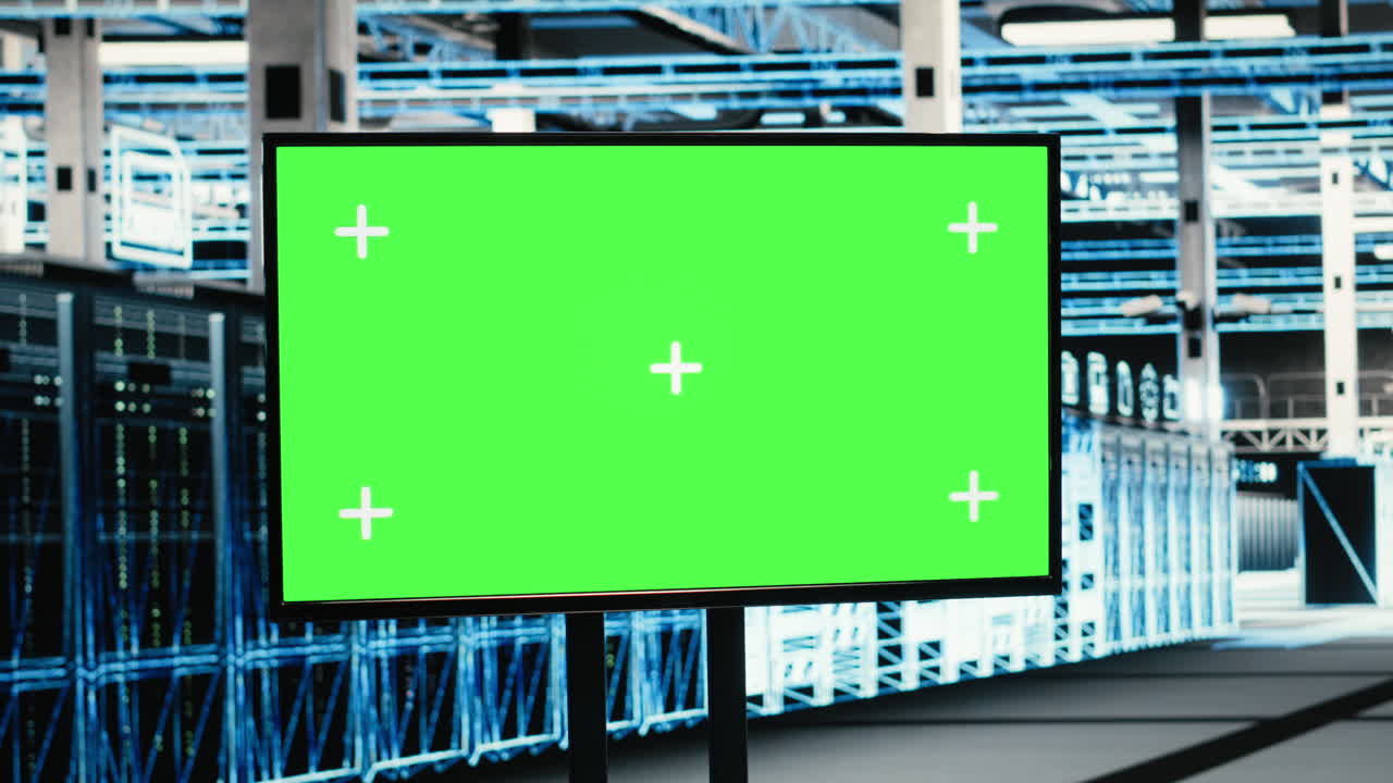 Isoleret skærmmonitor i datacenter bruges til at konfigurere supercomputere med AR