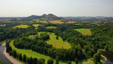 aerial view over scott's view of the river tweed, scottish borders, scotland