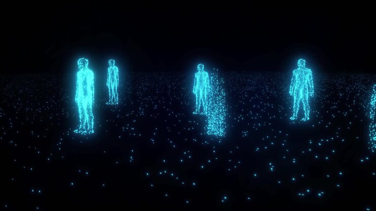 Binary people computer team glowing data 0 1 4K