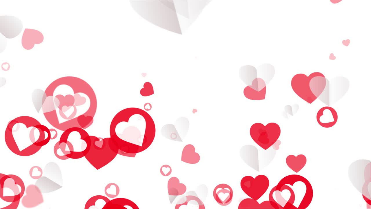 Floating Red Hearts and White Paper Hearts on White Background. 4K 3D seamless loop Happy Valentine's day animation concept. Loop template for Valentines, Mother's day, Wedding party, Love background.