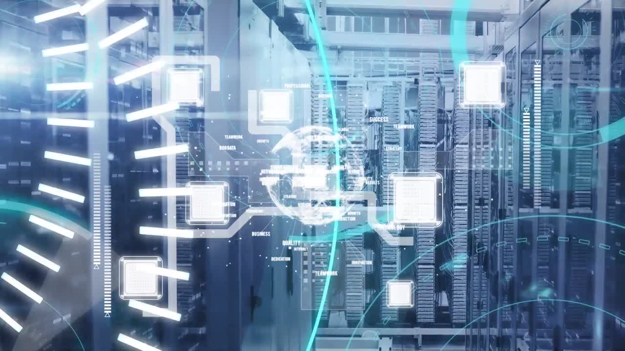 Animation of digital interface over server room