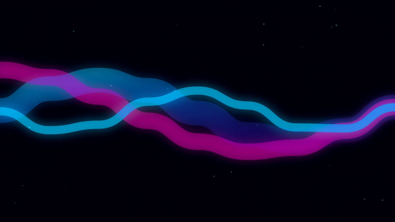 Abstract Neon Pink and Blue Wavy Lines Moving on Dark Background