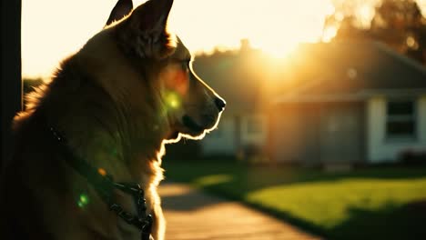 golden retriever dog sitting in the sunset