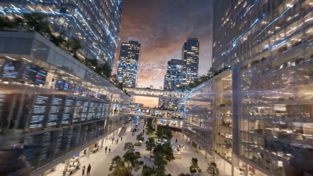 Eine atemberaubende Transformation urbaner Landschaften: Von schimmernden Uferpromenaden zu lebendigen Stadtzentren in der Dämmerung, die das Wesen moderner Architektur und des Lebens einfängt.