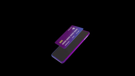 Animation-of-smartphone-and-credit-card-with-data-over-black-background