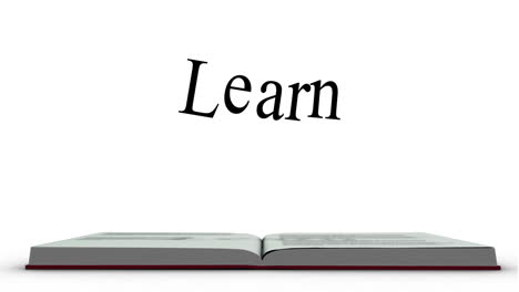 the word learn appearing from a red book