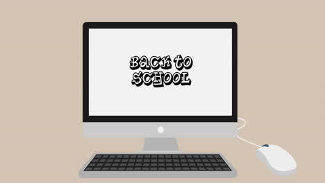 animación del texto de regreso a la escuela en la computadora sobre fondo rosa