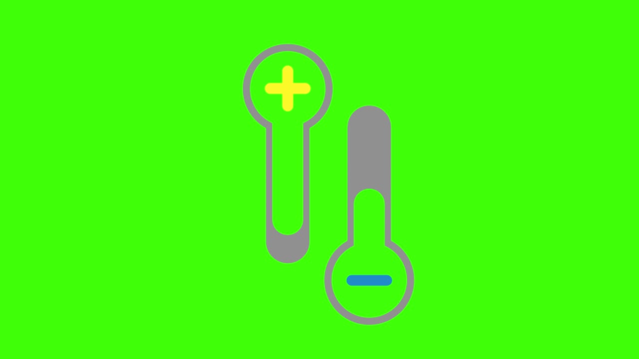 animación simple colorida de iconos de temperatura más y menos aislados en una pantalla verde en 4k