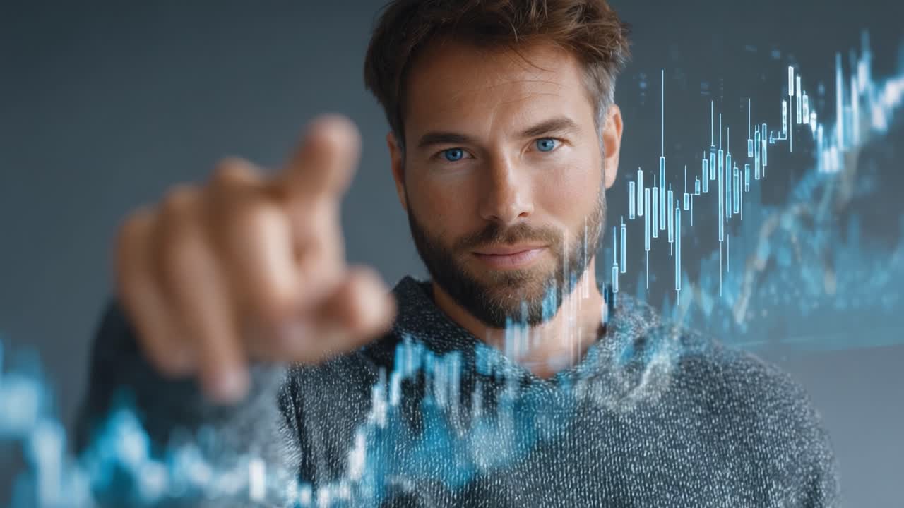 A focused man analyzes financial data through digital graphs, symbolizing the intersection of technology and investment strategy in today's dynamic market environment
