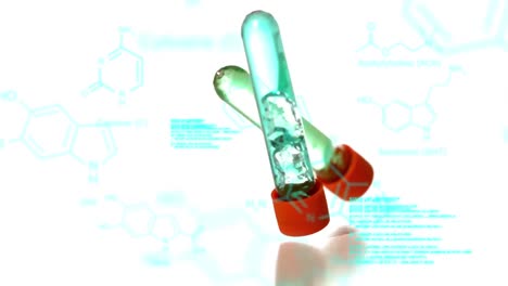 Test-tubes-falling-with-data-and-structural-formula-of-chemical-compounds-in-the-foreground