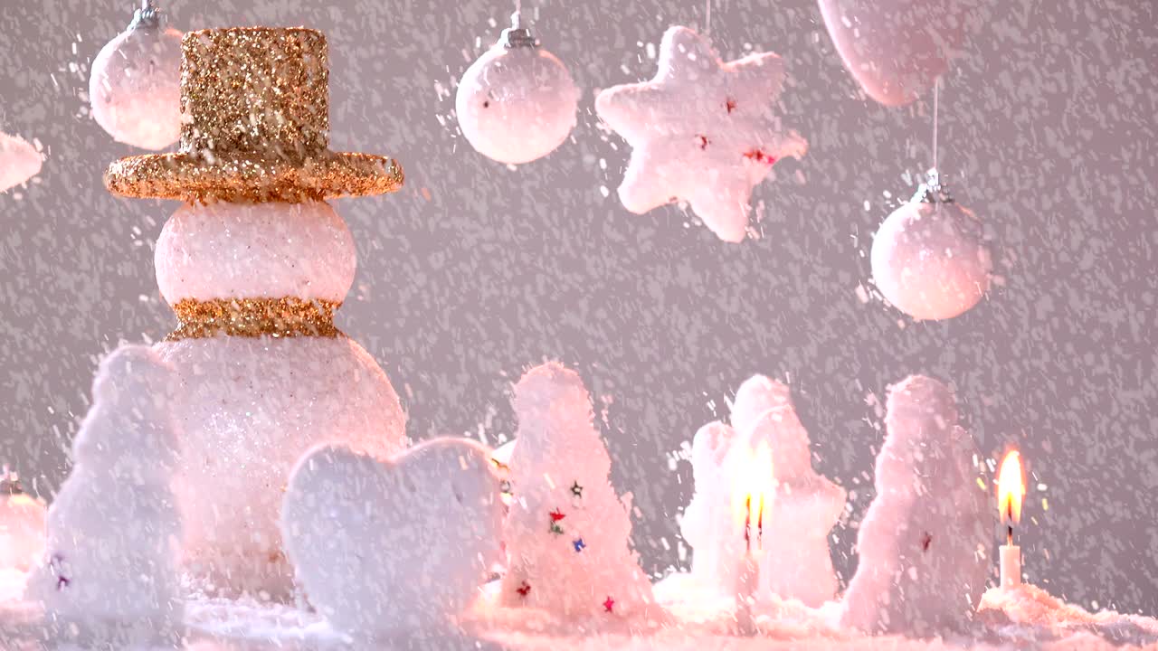 새해 또는 크리스마스 휴가 국제에 눈에 snowman., 행복한 시간, 눈이 떨어지는 회전 360도 주변 으로 볼 수 있습니다.