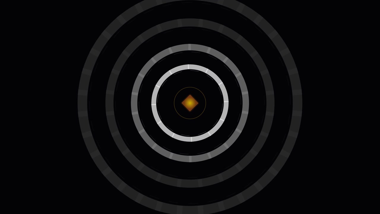 Abstract Concentric Circles Pulsing with Central Golden Square