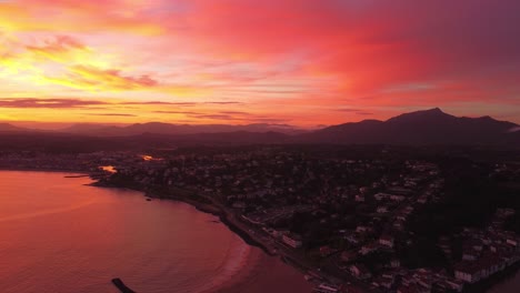 aerial view of stunning sunrise on the bay of saint jean de luz little town in france on the ocean coastline