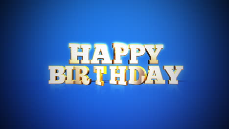 felicitación metálica de cumpleaños en letras amarillas sobre un fondo azul brillante