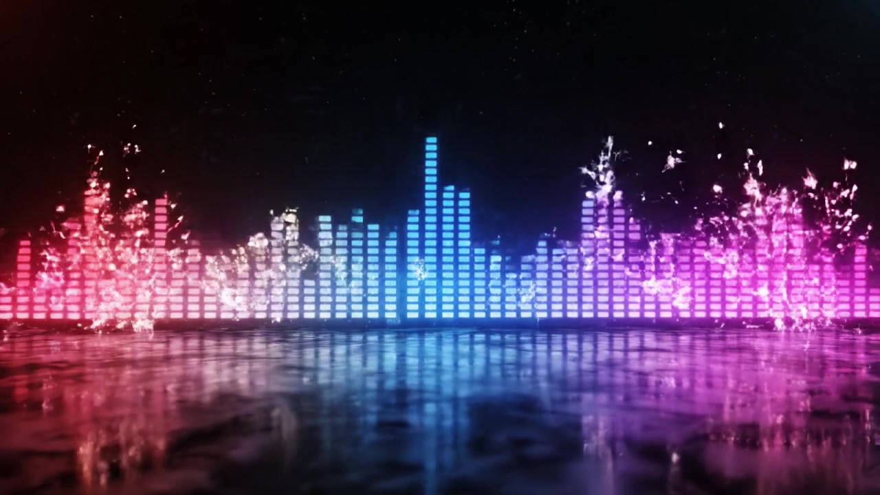 Dynamic Display of Audio Visualization: Vibrant Spectrum of Sound Waves Represented by Colorful Bars Reflecting on a Glossy Surface