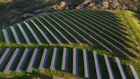 solar power station, many photovoltaic panels producing clean energy, aerial