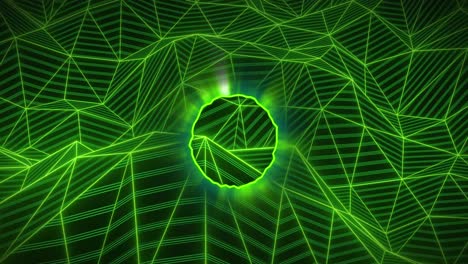 Animation-of-neon-circle-over-green-digital-space-with-connections